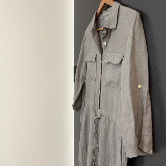 Pistache M MINT/NEW linen (100 percent linen) Wide Leg Jumpsuit with Relaxed Fit - Picture 4 of 15